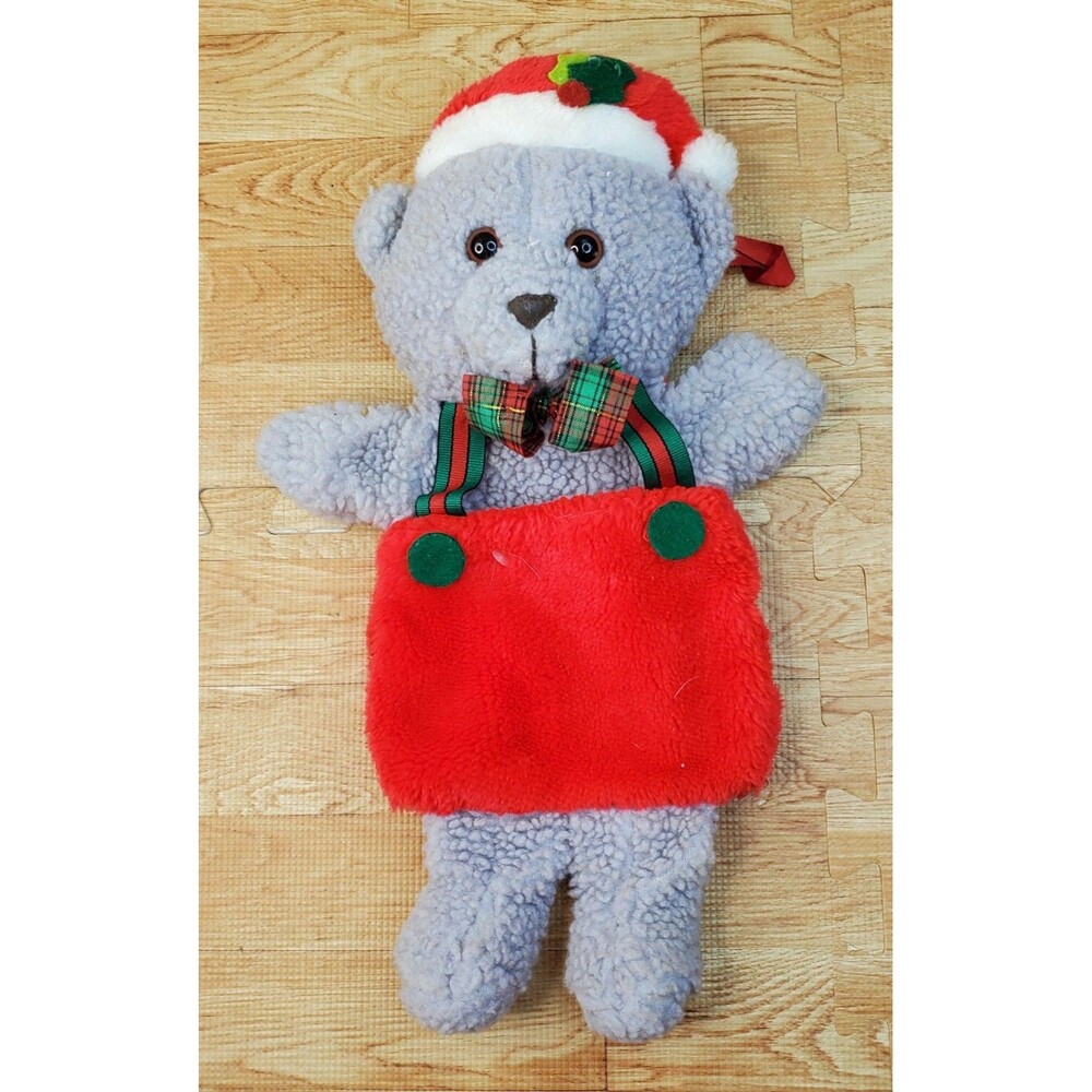 Santa’s Best Gray Bear Stocking 15" Plush Hand Puppet Vintage